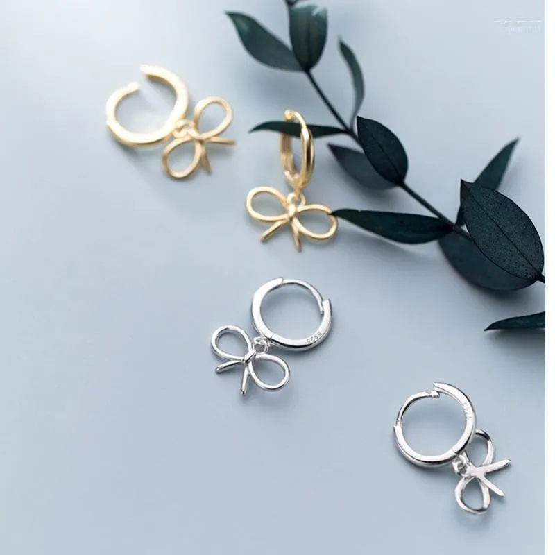 Srebrny srebrny bownot bown obręcze kolczyki złoty kolor platowany pierścień uszy dla kobiet dziewczęta brincos biżuteria1