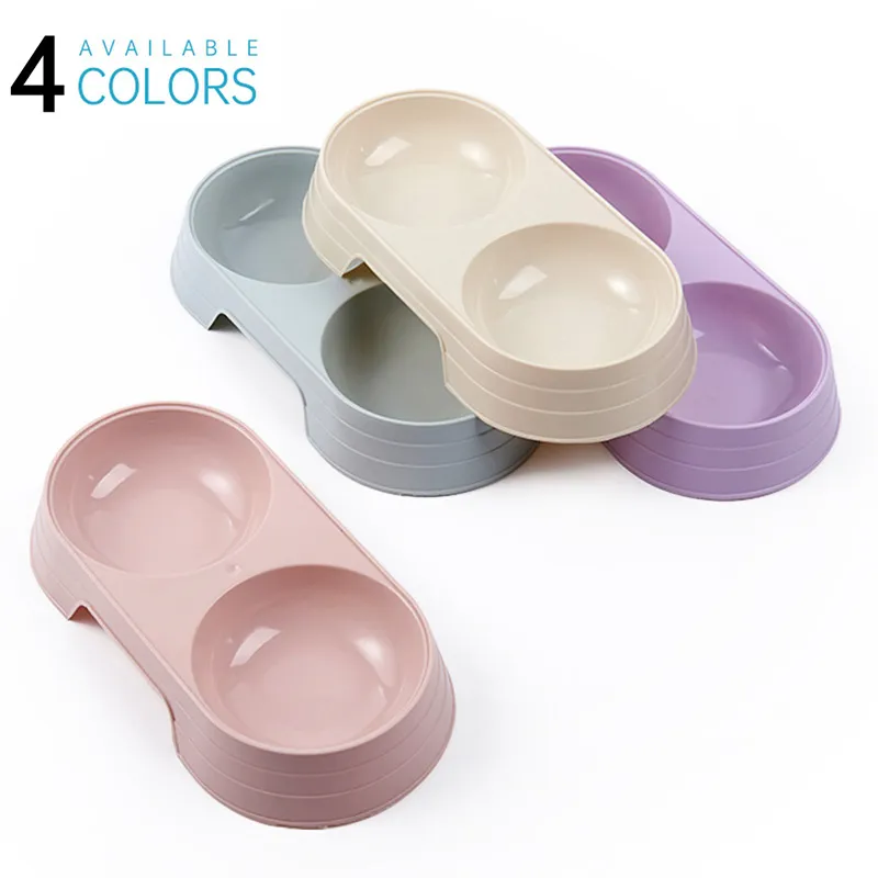Pet Double Cat Bowl Plastic Kitten Dog Food Drinking Tray Feeder Cats