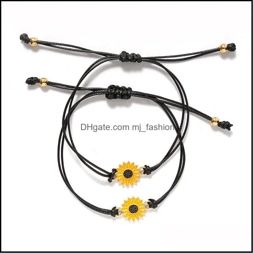 New Charm Bracelet For Friendship Couples 2pcs/set Moon Sunflower Volcanic Lava stone bracelet Bead Bangles Women Man Lucky Wish