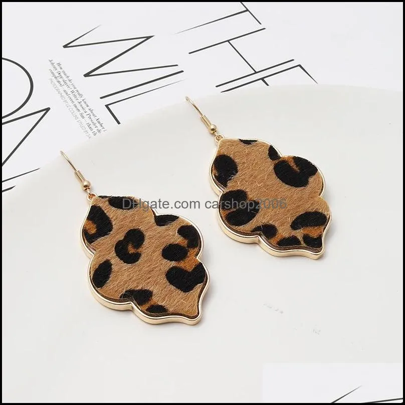 oval hexagon abalone shell leopard leather charms dangle earrings metal geometric earring jewelry