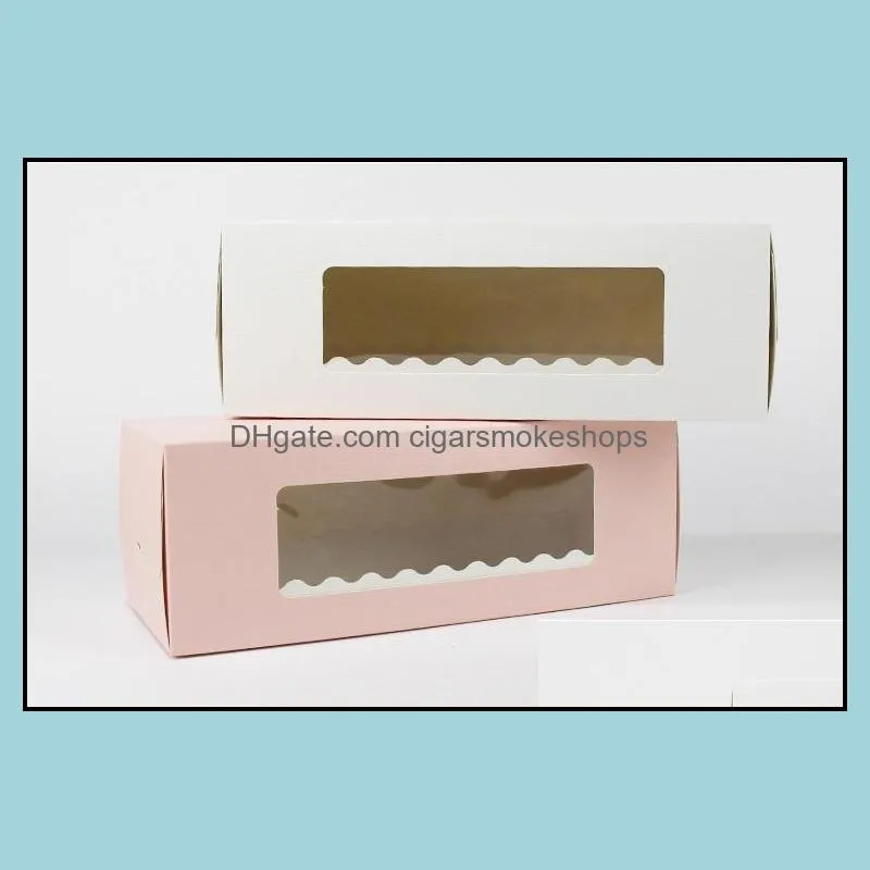 5 Colors Long Cardboard Bakery Box for Cake Roll Swiss Roll Boxes Cookie Cake Packaging W9273