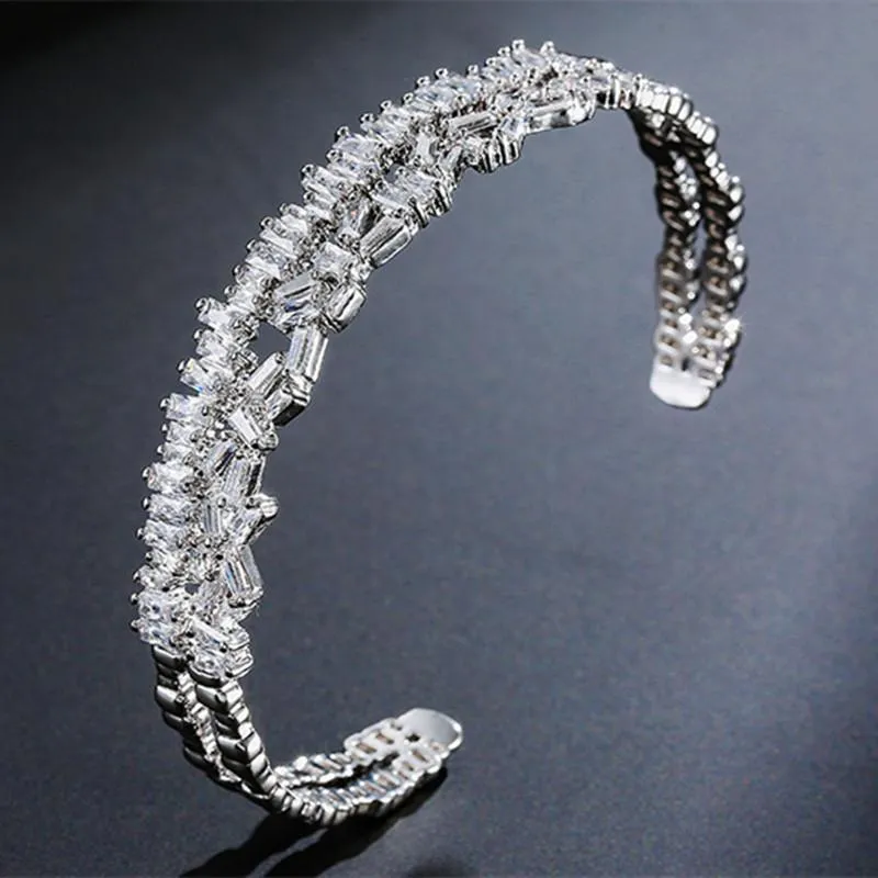 AAA Cubic Zirconia Cuff armband designer Öppning Justerbart kärleksarmband för kvinna Lyx koppar smycken Rose Guld Silver Oregelbundenhet Berlock Armband Present