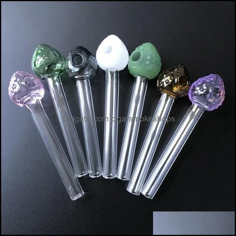 mini glass pipes strawberry smoking hand pipe straight tube glass pyrex oil burner pipes for tobacco smoking sw42