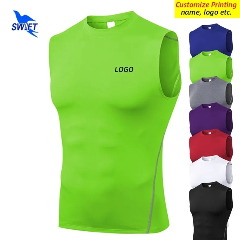 Breathable Elastic Sleeveless Running Shirts Men Quick Dry Sports Tank Tops Male Gym Fitness Workout Compression Vest Customize 220704