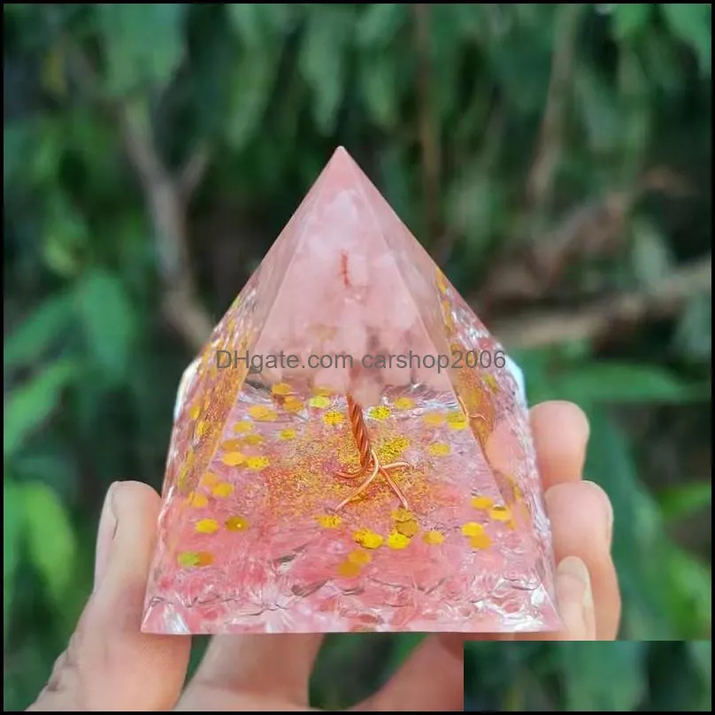 Chakra Crystal gravel Pyramid Home life Tree Desktop Handmade Ornament Orgonite Healing Reiki Protection Meditation Figurines