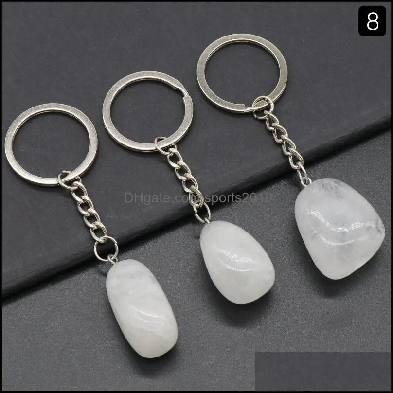 irregular natural crytal stone keychains key rings silver color healing crystal car decor keyrings keyholder for women men