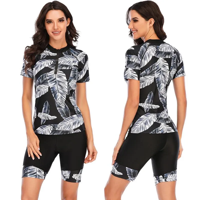 Traje de baño para mujer Buceo Traje de baño de una pieza Estampado S-2XL Traje de baño grande de manga larga para mujer Traje de baño Rash Guard Surf Natación Rashguard