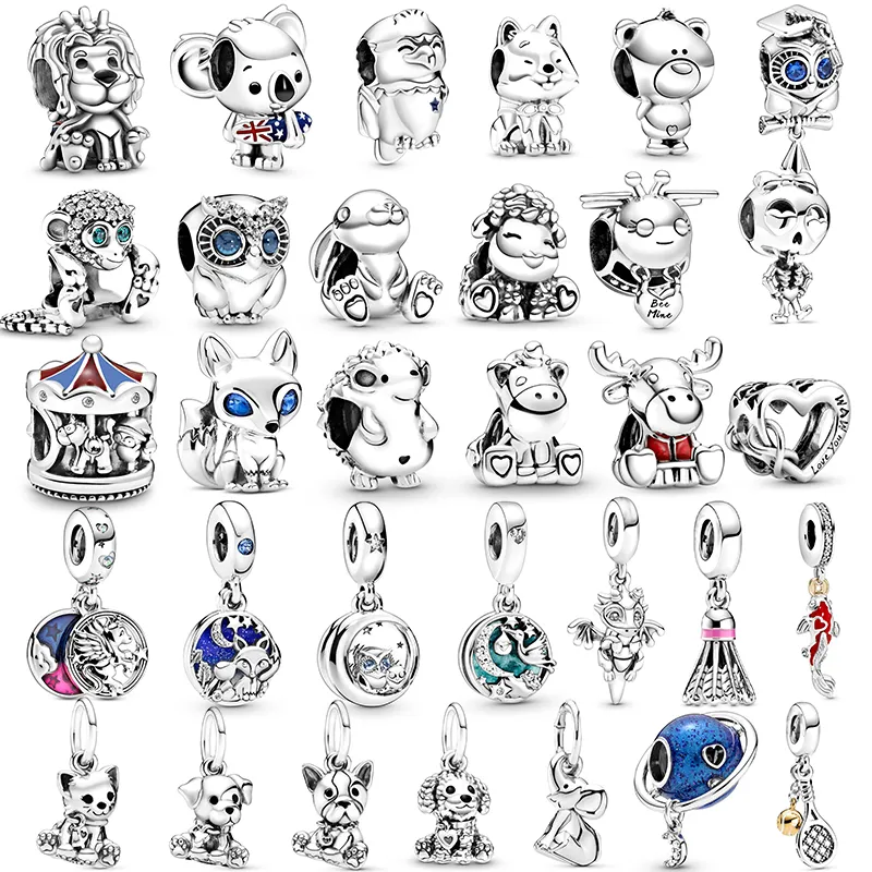 Novo Popular de alta qualidade 925 Sterling Silver Koala Lion Fox Bead Charme para Pandora Diy Bracelet Colares Women Jewelry Oferta Especial