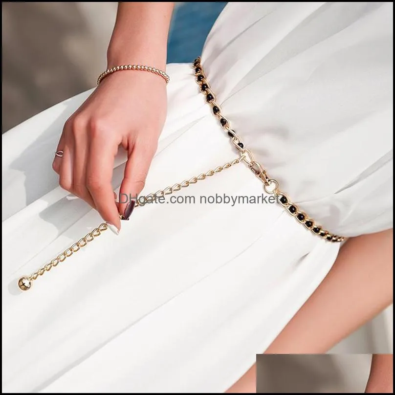 Belts 1Pcs Women Strap Dress Belt Pearl Decorative Elegant Ladies Metal Adjustable Thin Waist Chain Clothess Accessories