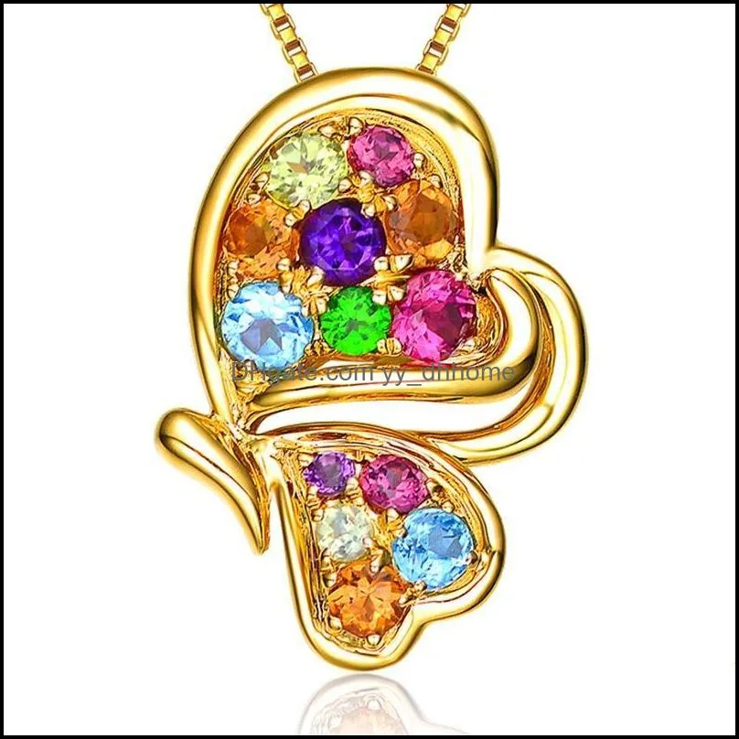 pendant necklaces mengyi fashion lovely golden butterfly necklace inlaid with multi-color zircon women 9 2 5 clavicle jewelry