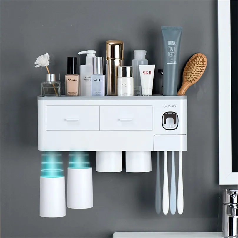 3 Color Bathroom Accessories Toothbrush Holder Automatic Toothpaste Dispenser Wall Mount Rack Storage For Home 220401