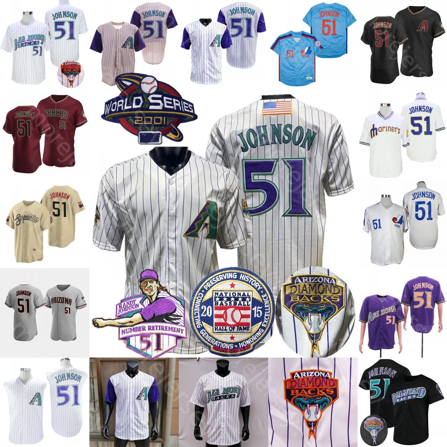 Randy Johnson Jersey 2001 WS Emeklilik şöhret salonu yaması 1999 Geri Dönüş İnce Çizgili Yeşil Lacivert Beyaz Krem Çizgili Hayranlar Eski Boyut S-3XL