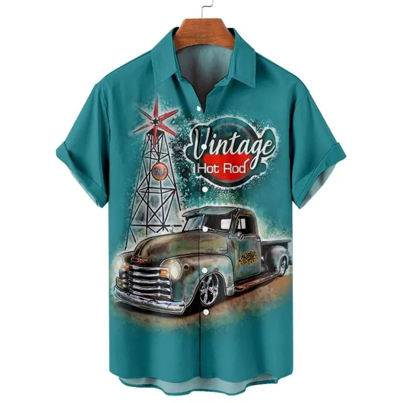 Casual shirts vintage Hawaiian Mens Shirt 3d auto print korte mouw voor mannen klassieke tee kleding oversized racing camisamens2024