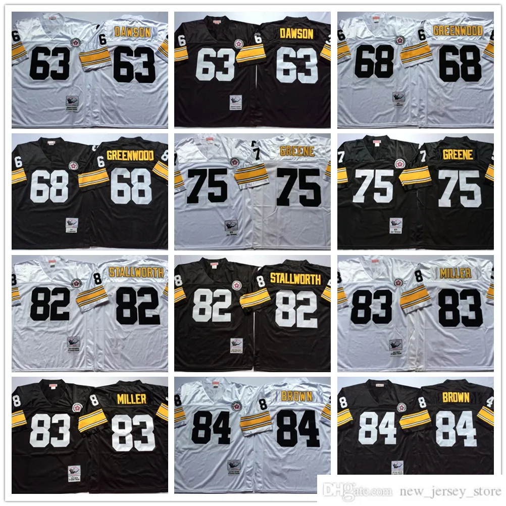 NCAA 84 Antonio Brown Retrocesso Futebol Jerseys Retro Stitch 75 Joe Greene 83 Heath Miller 82 John Stallworth 68 LC Greenwood 63 Dermontti Dawson