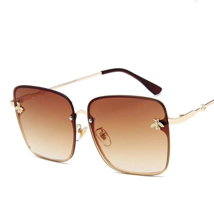 Luxus Vintage Square Sonnenbrille Frauen Retro Square Sonne Brille Weibliche Modedesigner Bee Sonnenbrille Metall Rahmen 7Colors233g