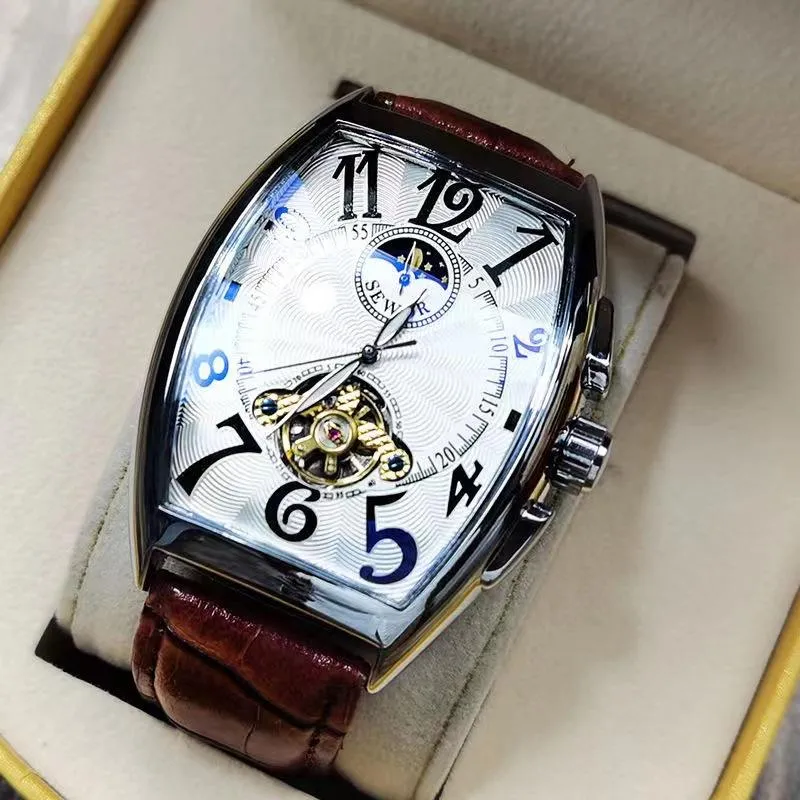 Montre-bracelets Luxury Automatique Mécanique pour hommes Montres sportives Tourbillon Squelette Horloge masculine militaire Cool Tonneau Man Wristwatchwri
