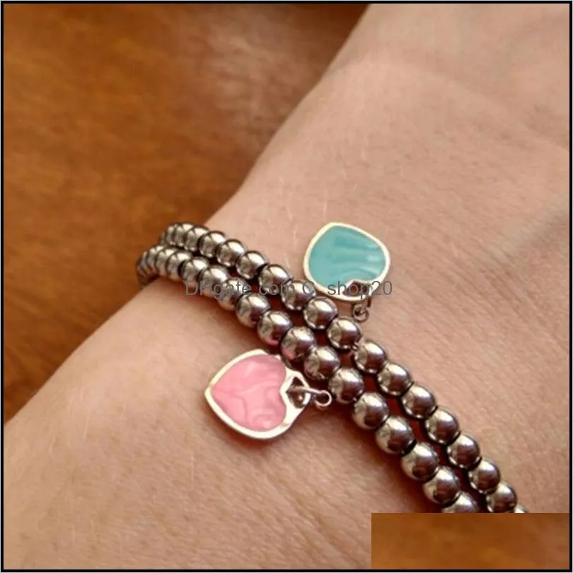 couple heart bracelet women stainless steel strands bead chain on hand women accessories pink blue bracelet wholesale cshop20