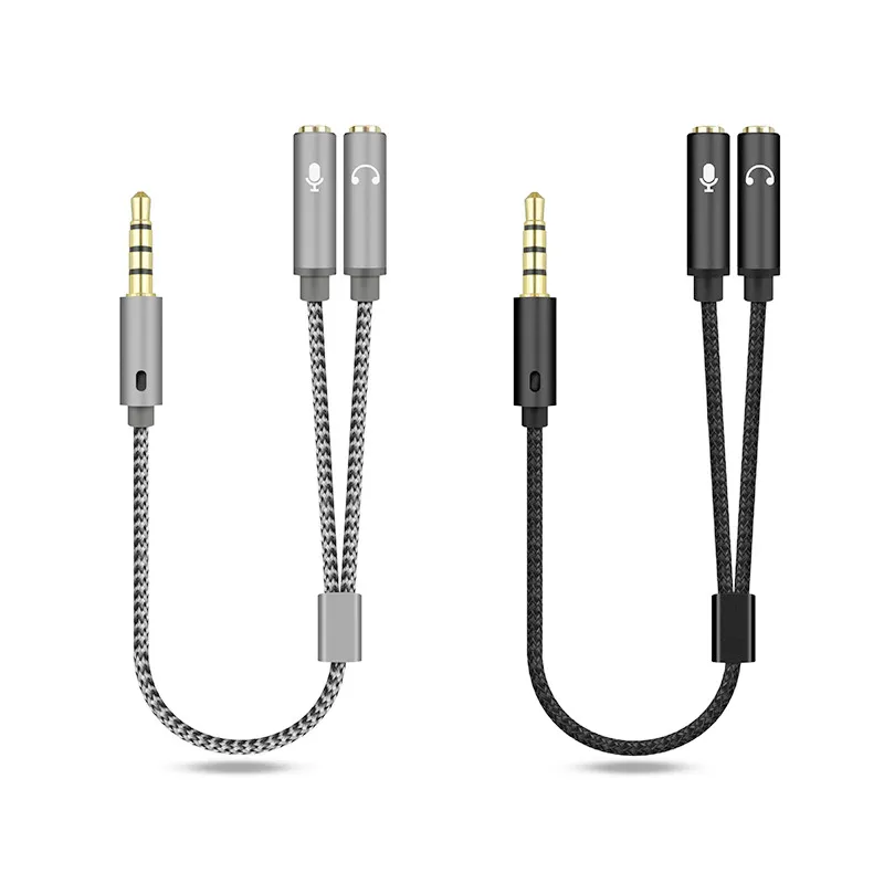 2 in 1 Audio Splitter Cable for Computer Jack 3.5mm 1 Male To 2 Female Mic Y Splitter AUX Cables Headset Adapter cord