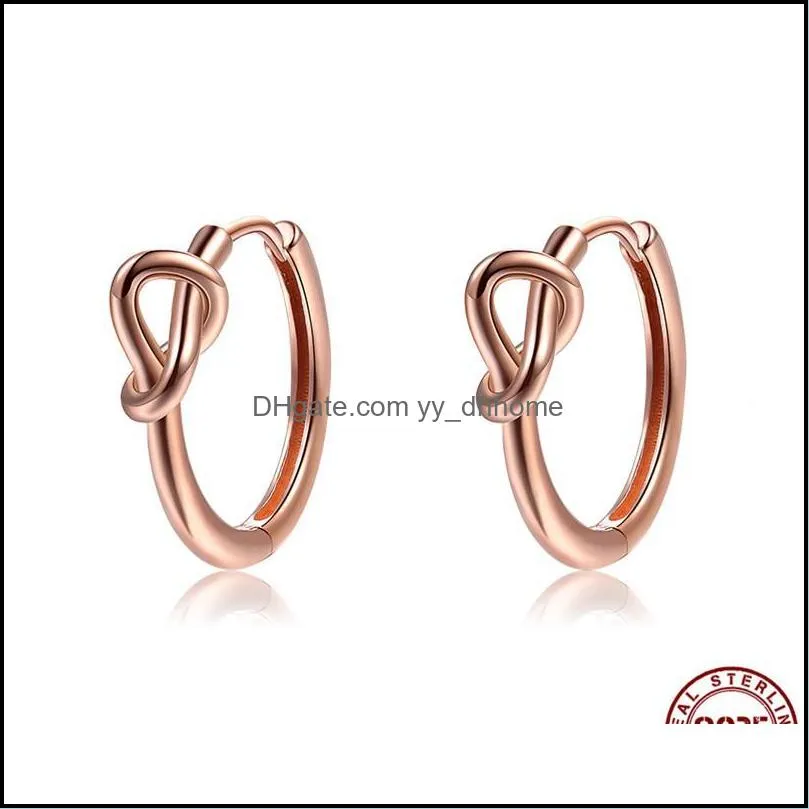Romantic Heart Knot Hoop Earrings For Women Genuine 925 Sterling Silver Simple Circle Small Earring Handmade Jewelry & Huggie
