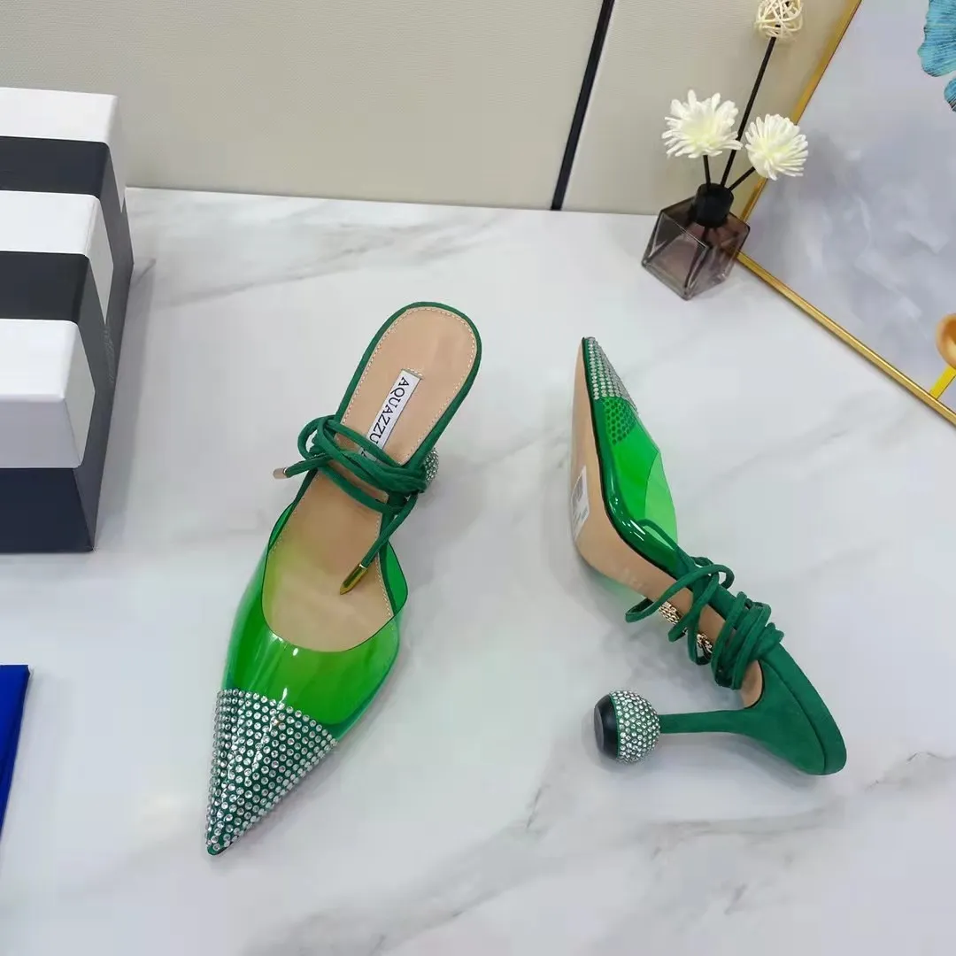 New Season Shoes Aquazzura Nights Pumps 95mm Italy Green Pvc Stiletto Heel Glistening Sphere Party