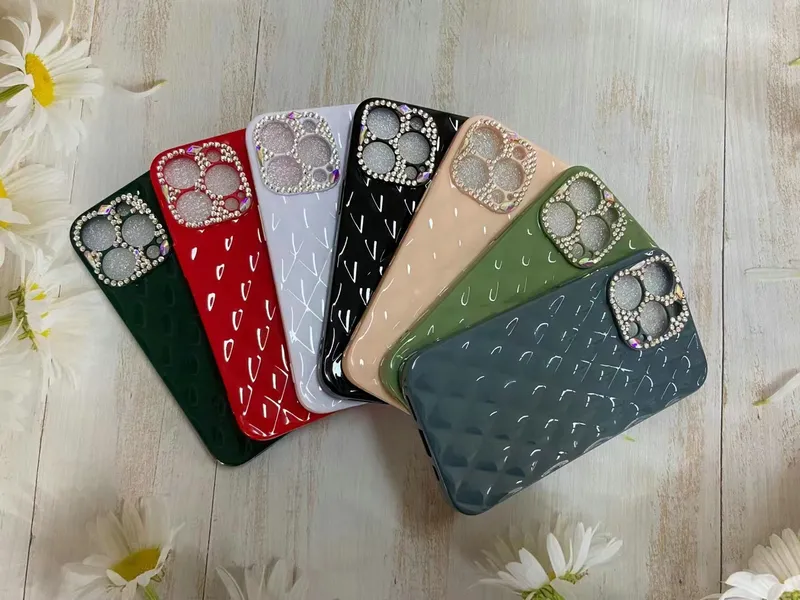 Lambskin Bling Diamant Strass -TPU -Telefonhüllen für iPhone 14 13 12 11 Pro Max xr xs x 7 8 plus Camshield 6d Design Sheepskin Full Objektiv Proction Mobile Handy Hülle