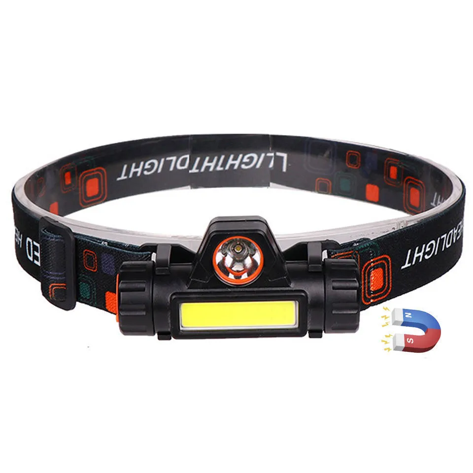 Przenośny Mini Mini LED Headlamp XPE + COB USB Rechargeable Refotografowanie Bateria Wodoodporna Lampa głowy Latarka Rowerowe Lights