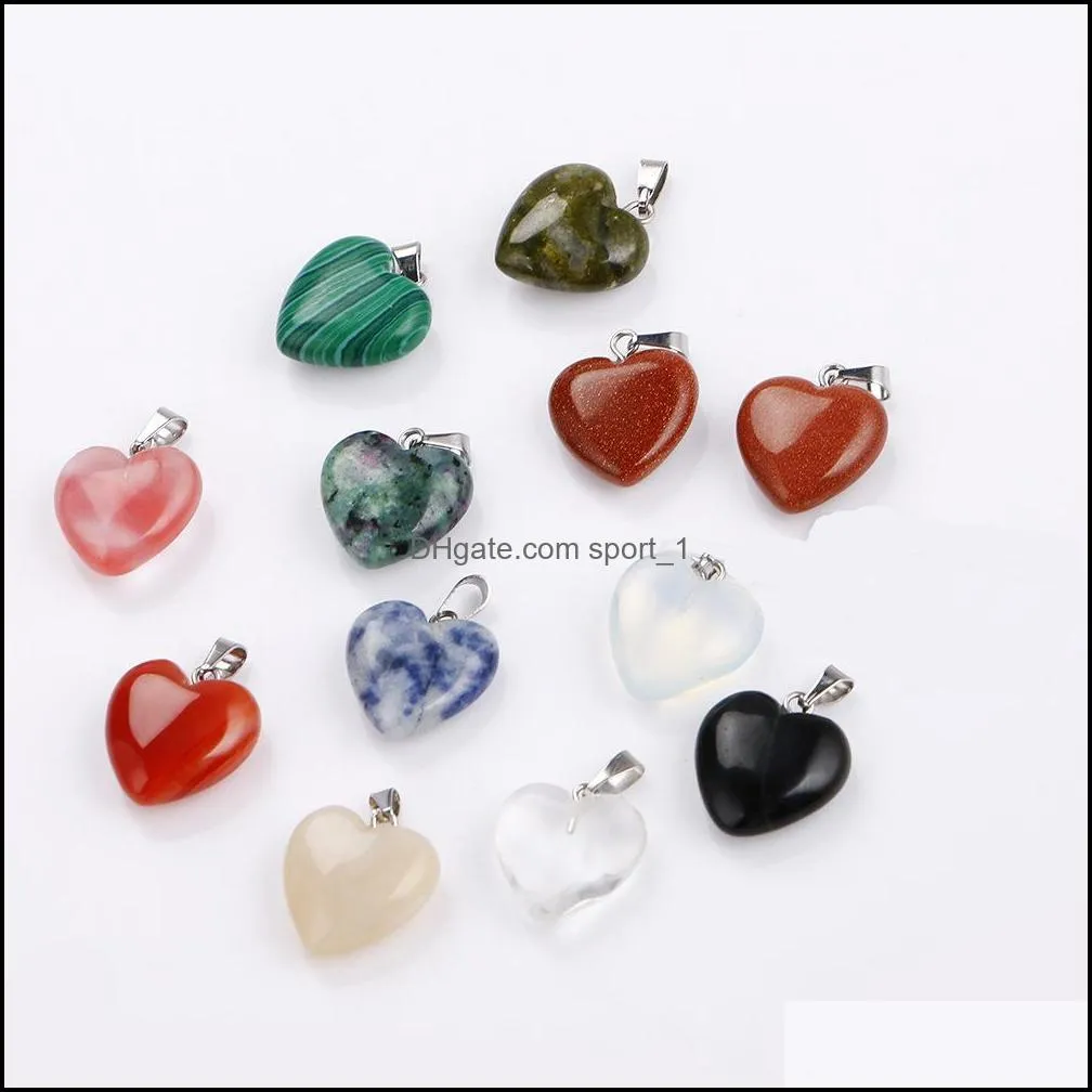 natural stone heart pendant necklace opal tiger`s eye pink quartz crystal chakra reiki healing pendulum necklaces