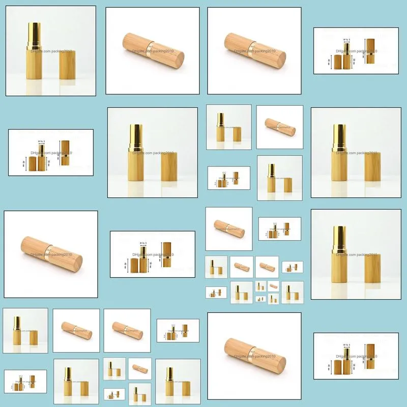 12.1mm natural bamboo lipstick tube, portable gold high grade cosmetic beauty lip balm package lip rouge container sn2047