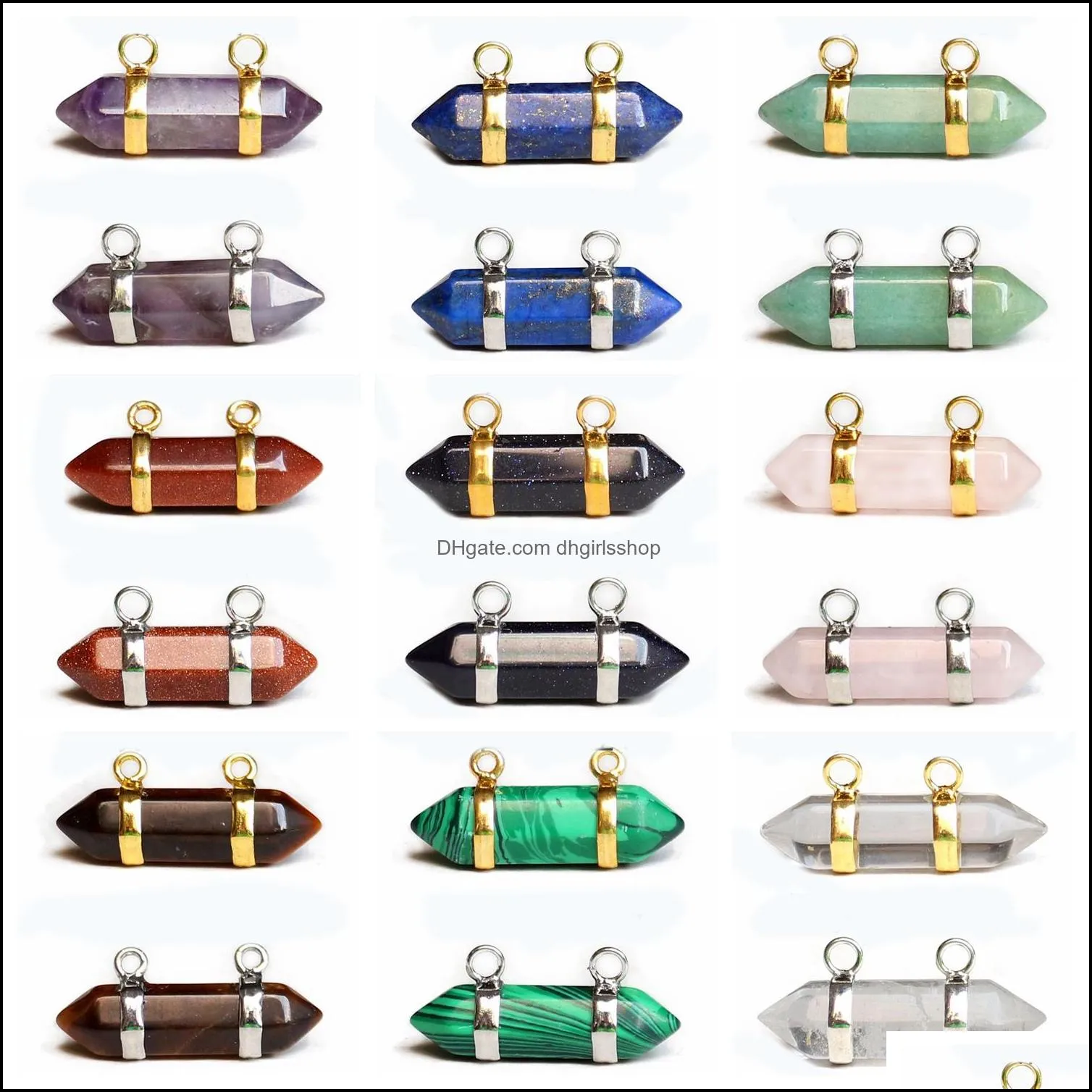crystal necklace pendant set hexagonal gemstone bullet shape healing chakra pointed for jewelry making charms women girl