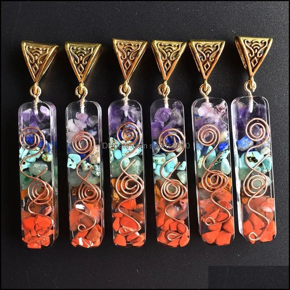 retro colorful chakra natural stone charms amethyst lapis lazuli 7 colors stones pillar pendants wholesale diy necklace