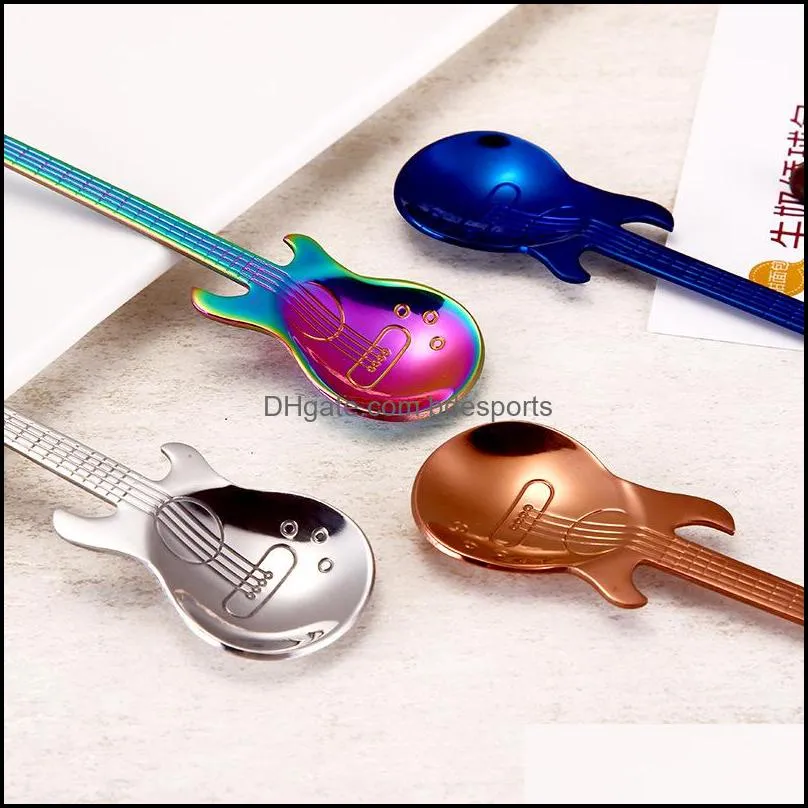 Stainless Steel Coffee Spoon Snack Gold Plated Music Guitar Spoons Dessert Originality Stir Kitchen Accessories New 3 9nr M2