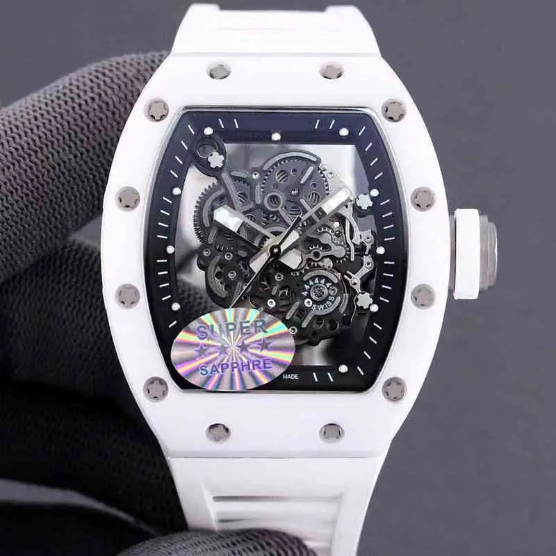 Titta på Designer Luxury Mens Mechanics Watches Richa Milles Wristwatch Business Leisure RM055 Multifunktionell automatisk mekanisk vit