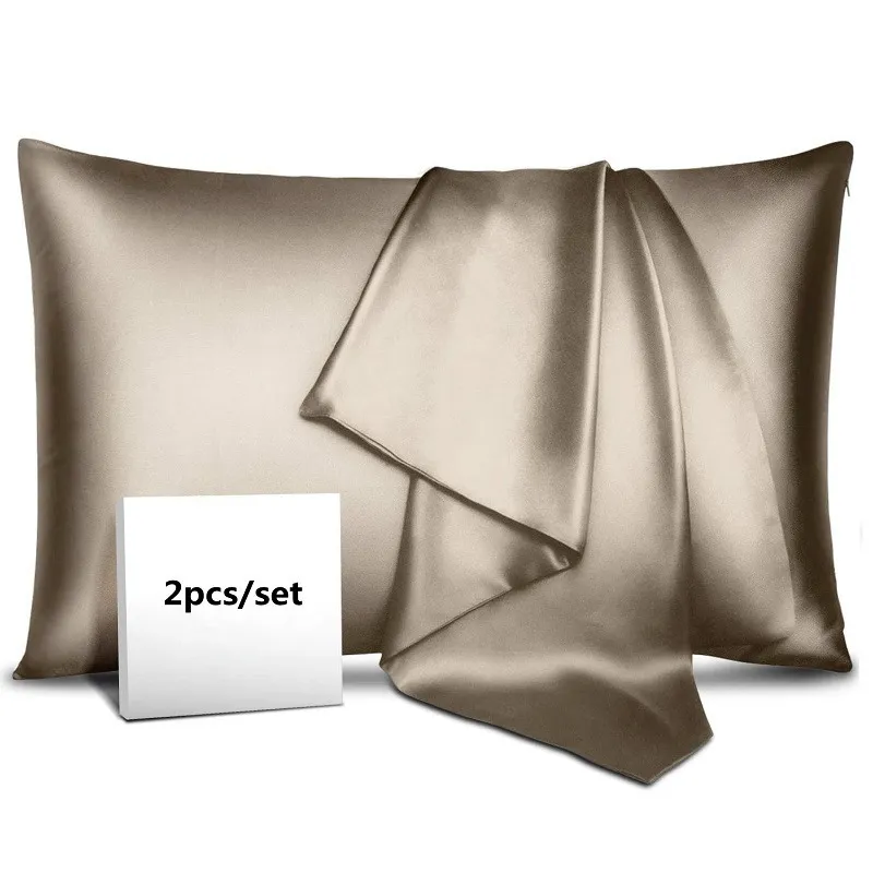 2pcs set Emulation Silk Satin Pillow Case with Envelope Closure Bedding case Throw Cover Various Colors to Choose 220623
