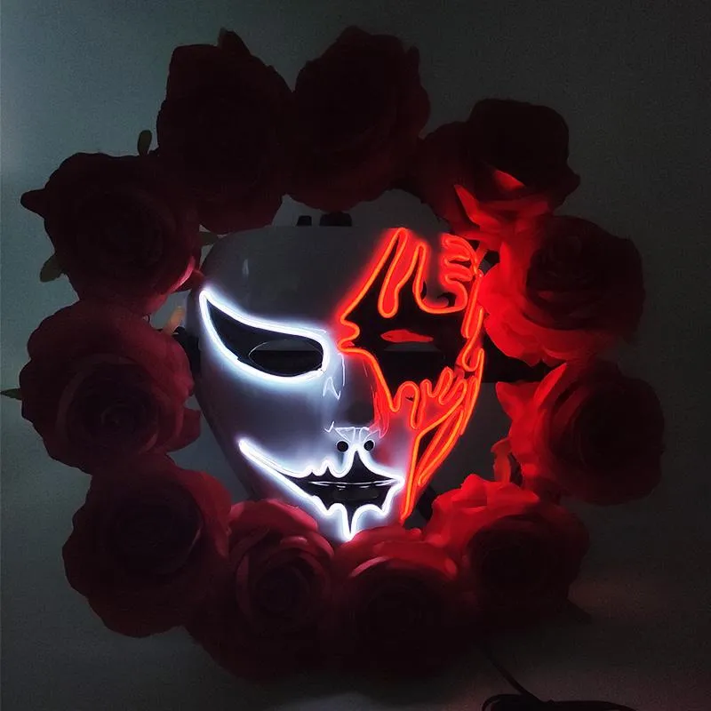 Dekoratif Çiçek Çelenkleri Yapay Kırmızı Gül Aydınlık Maskeli Çelenk Korku Korku Halloween ön kapı ev dekorasyonu