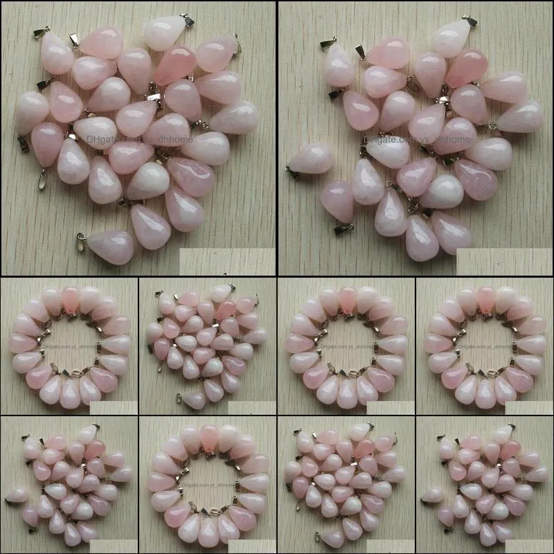 pink rose quartz water drop shape charms teardrop crystal pendants for necklace accessories jewelry making