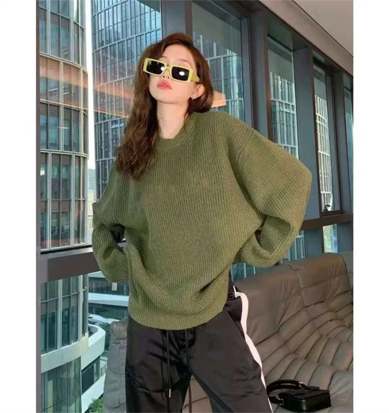 니트 스웨터 롱 슬리브 니트 여성 가을 ​​라운드 칼라와 함께 편지 로스 스웨터 짧은 상단 모직 재킷 아웃복 녹색 3 색