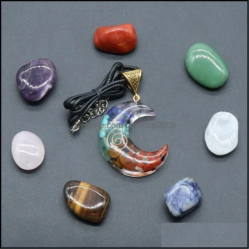 7 Chakra Set Reiki Natural Stone Crystal Ornaments Moon pentagram irregular Rock Quartz Yoga Energy Bead Chakra Healing Art Craft Home