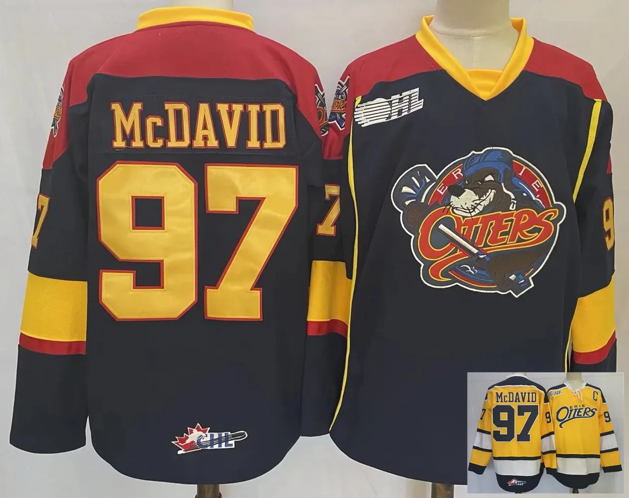 Vintage Erie Otters Connor McDavid Hockey Jersey, Navy Blue And Yellow, Stitched, M XXXL From