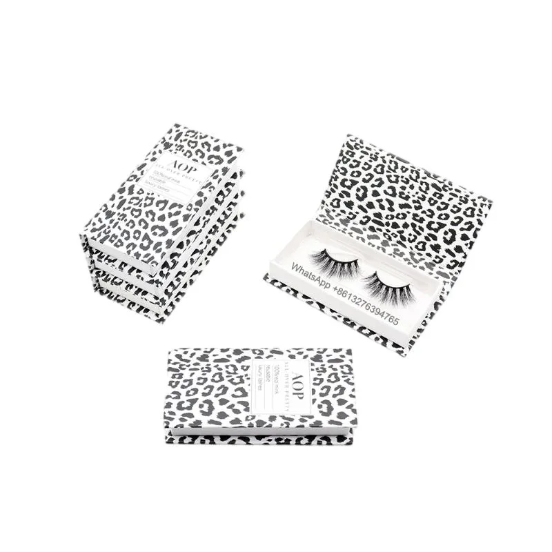 Pestañas postizas Estampado de leopardo en blanco y negro Embalaje de pestañas Pestañas de visón 3D naturales 18-20 mm Logotipo personalizado Caja de embalaje de pestañas False FalseFa