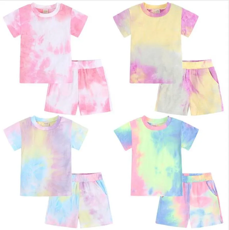 Abiti firmati per bambini Ragazze Tie Dye Set di abbigliamento estivo Ragazzi T-shirt a maniche corte Pantaloncini Completi Top larghi Pantaloni Tute Abbigliamento per il tempo libero 2 pezzi / set BD7984