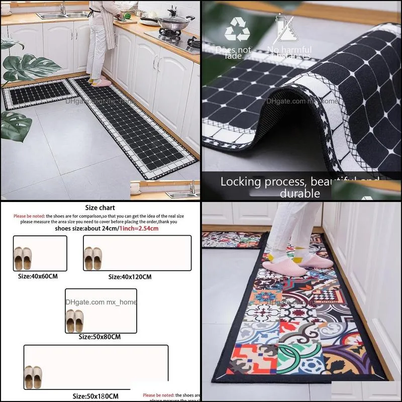 Ethnic Printed Long Kitchen Mat Set Washable Carpet Hallway Doormat Non-slip Water Absorption Bathroom Rugs Bedside Floor Mat 220329