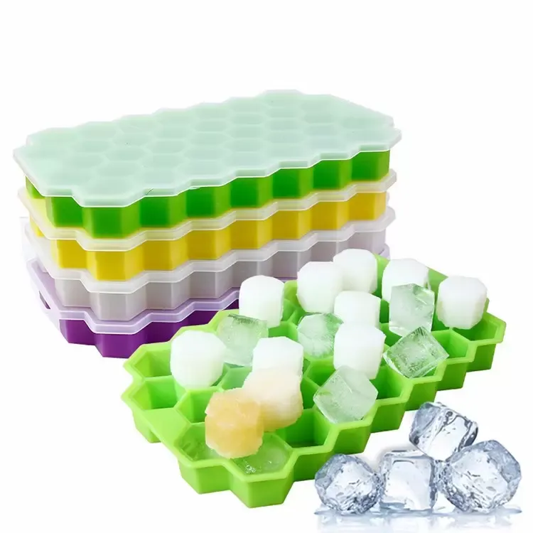 15 24 37 Grid Silicone Ice Cube Maker Duckets and Woolers with Lid Mould Forms for Ice Kitchen Whisky Cocktail