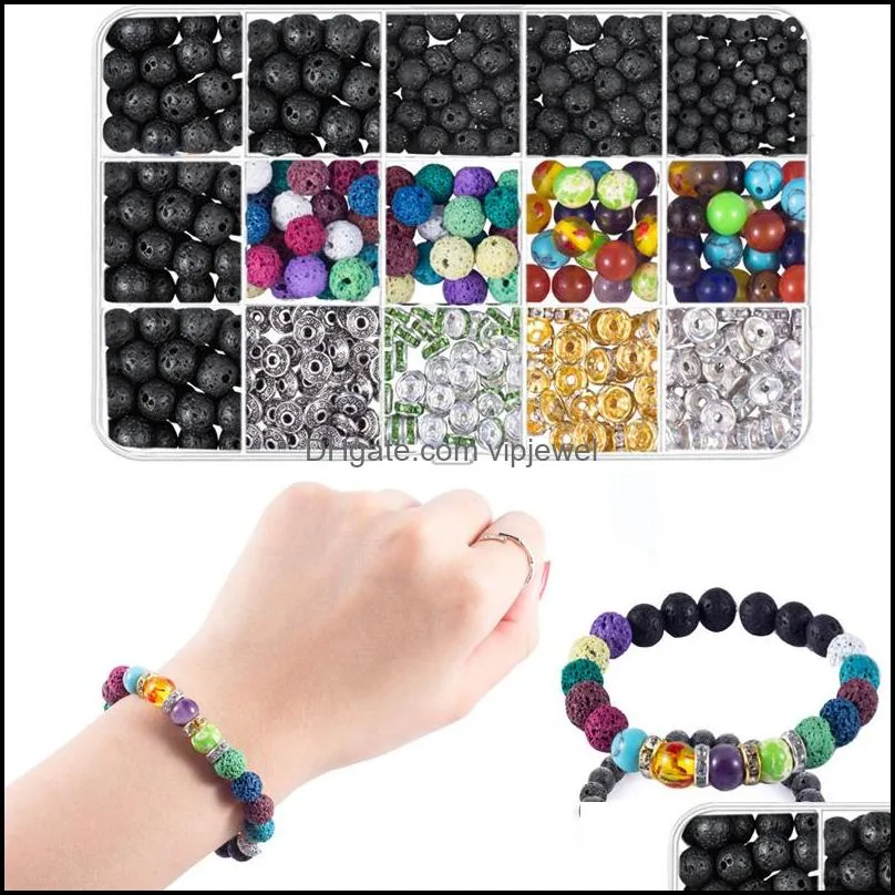 8mm volcanic stone chakra loose beads natural stone boxed combination diy beaded jewelry accessories support fba drop shipping m379f