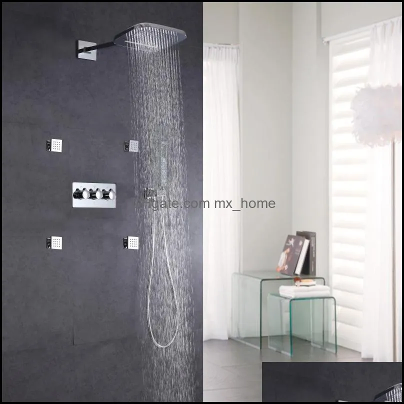 Chrome Polished Shower With Hand Hold Wall Mounted Waterfall And Rain Brass Body Bathroom Hot Cold Mixer Rainfall Head Diverter System