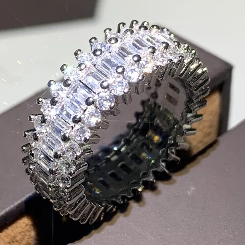 クラスターリングサイズ 6-10 販売女性ファッションジュエリー 925 スターリングシルバープリンセスカットホワイトキュービックジルコンプロミス結婚指輪