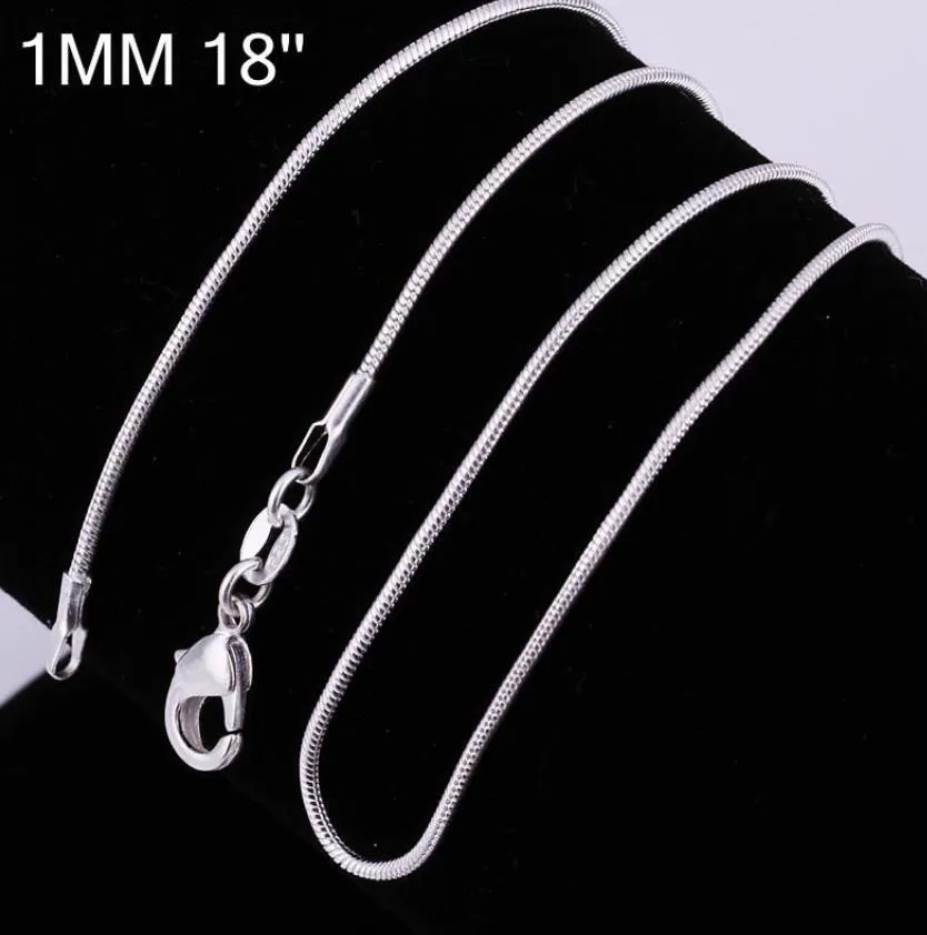 1mm 925 sterling silver plated smooth snake chains women necklaces jewelry size 16 18 20 22 24 26 28 inch wholesale