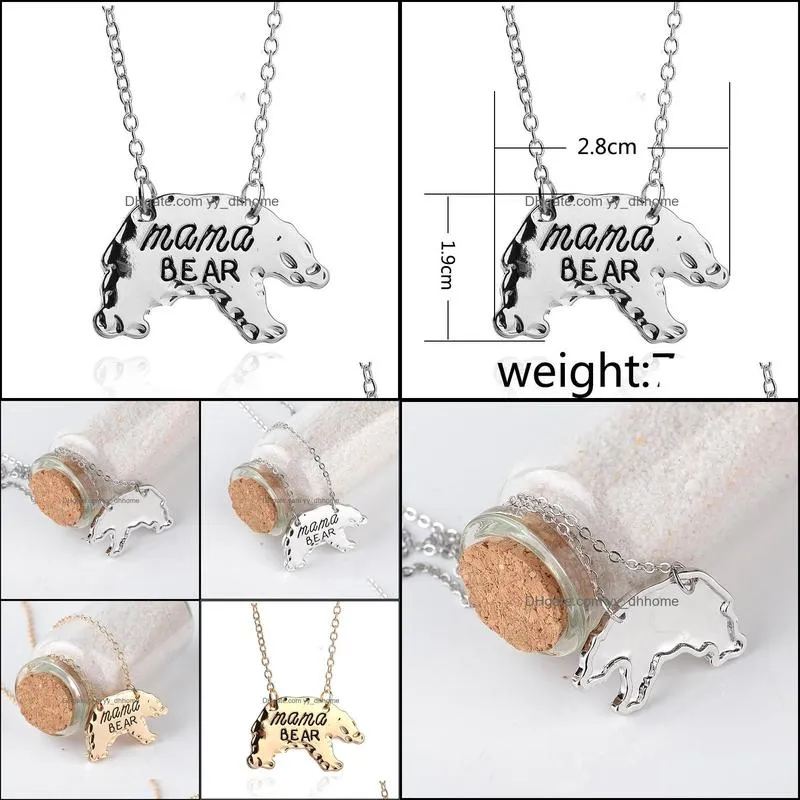 Fashion Gold Silver Tone Personalized Mama Bear Necklace Mother Bear Mom Necklace Mothers Day Gift Jewelry