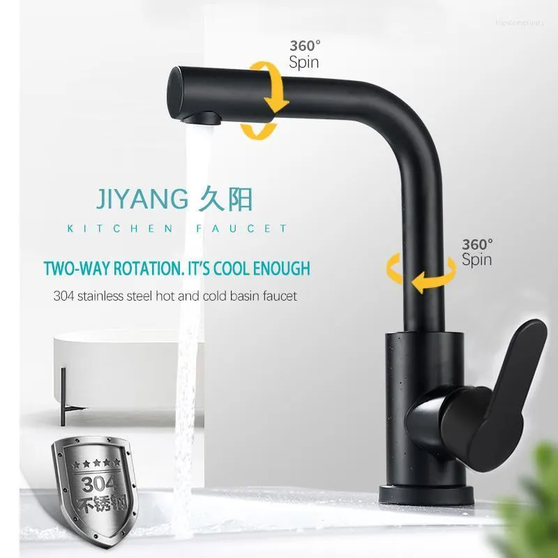 Bathroom Sink Faucets Stainless Steel Black Kitchen Faucet Water And Cold Single Handle 360 Rotating Shower Fau