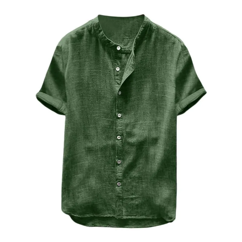M￤ns casual skjortor Sommaren Men Linen Short Sleeve Shirt Solid Color Loose Hawaiian Vacation Beach Top Button Retro kl￤dsm￤n