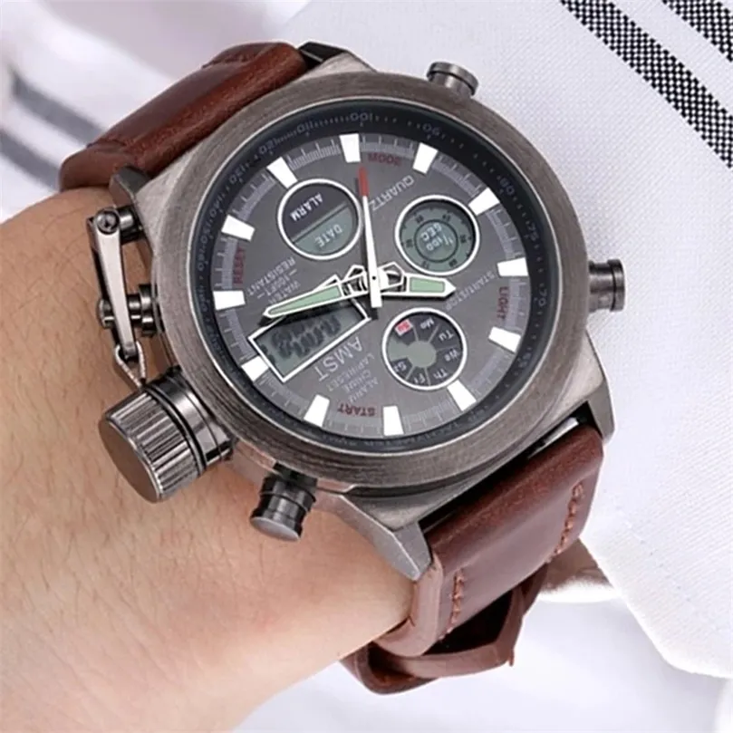 Relogio Amst Mens Watches Men Analog Digital Dual Display Waterproof Sport Watch Original Amst Brand LED Quartz Watch Male Clock 220530